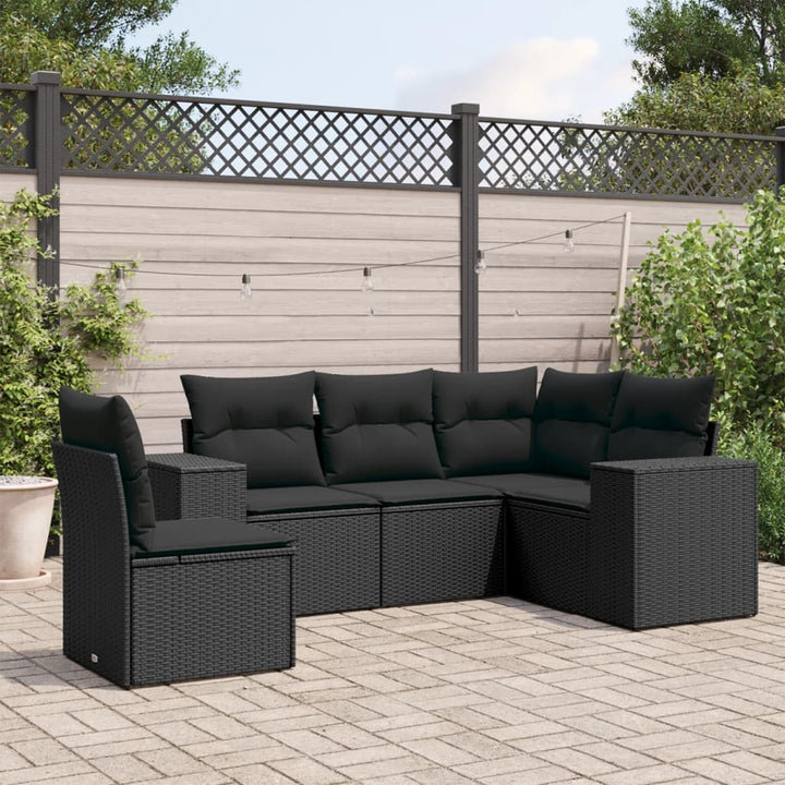 sofasæt til haven 5 dele med hynder polyrattan sort
