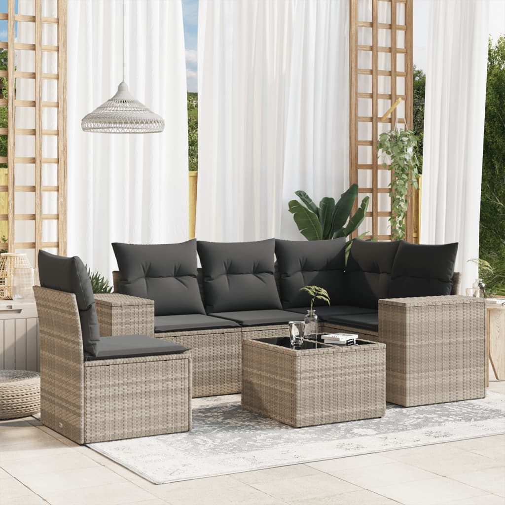 sofasæt til haven 6 dele med hynder polyrattan lysegrå