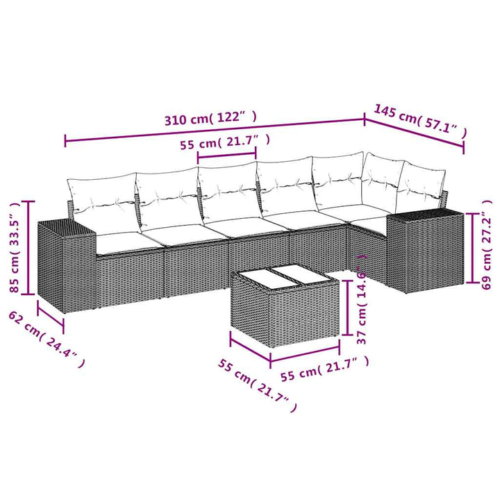 sofasæt til haven 7 dele med hynder polyrattan sort