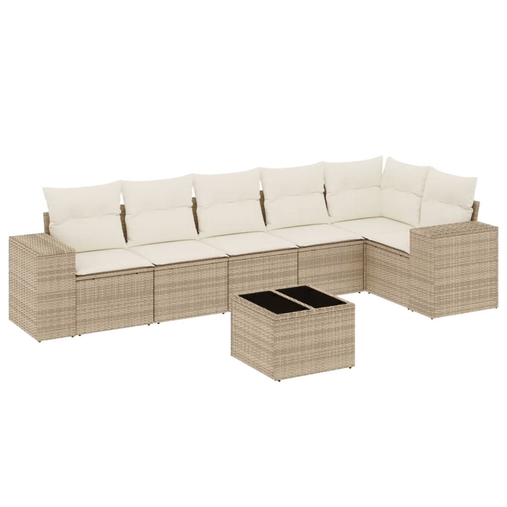 sofasæt til haven 7 dele med hynder polyrattan beige