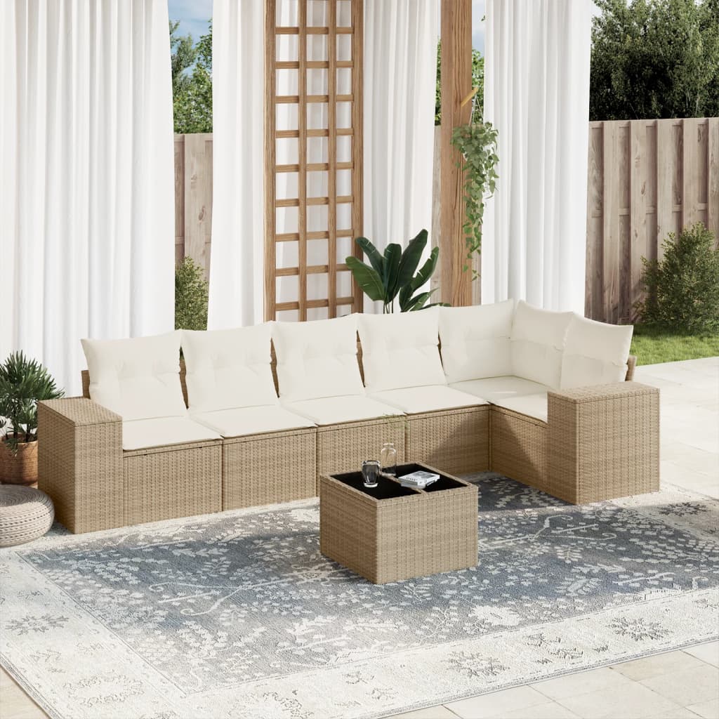 sofasæt til haven 7 dele med hynder polyrattan beige