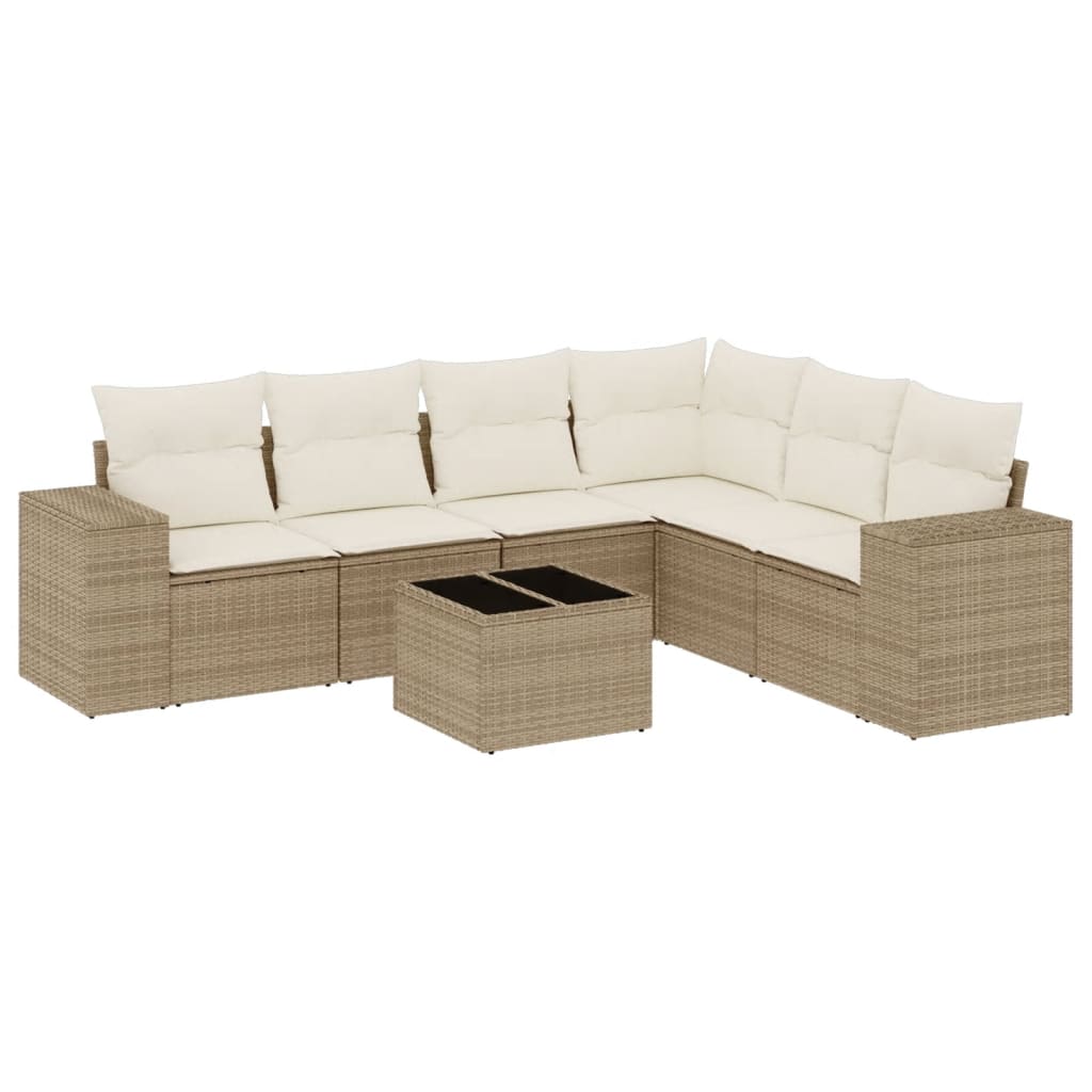sofasæt til haven 7 dele med hynder polyrattan beige