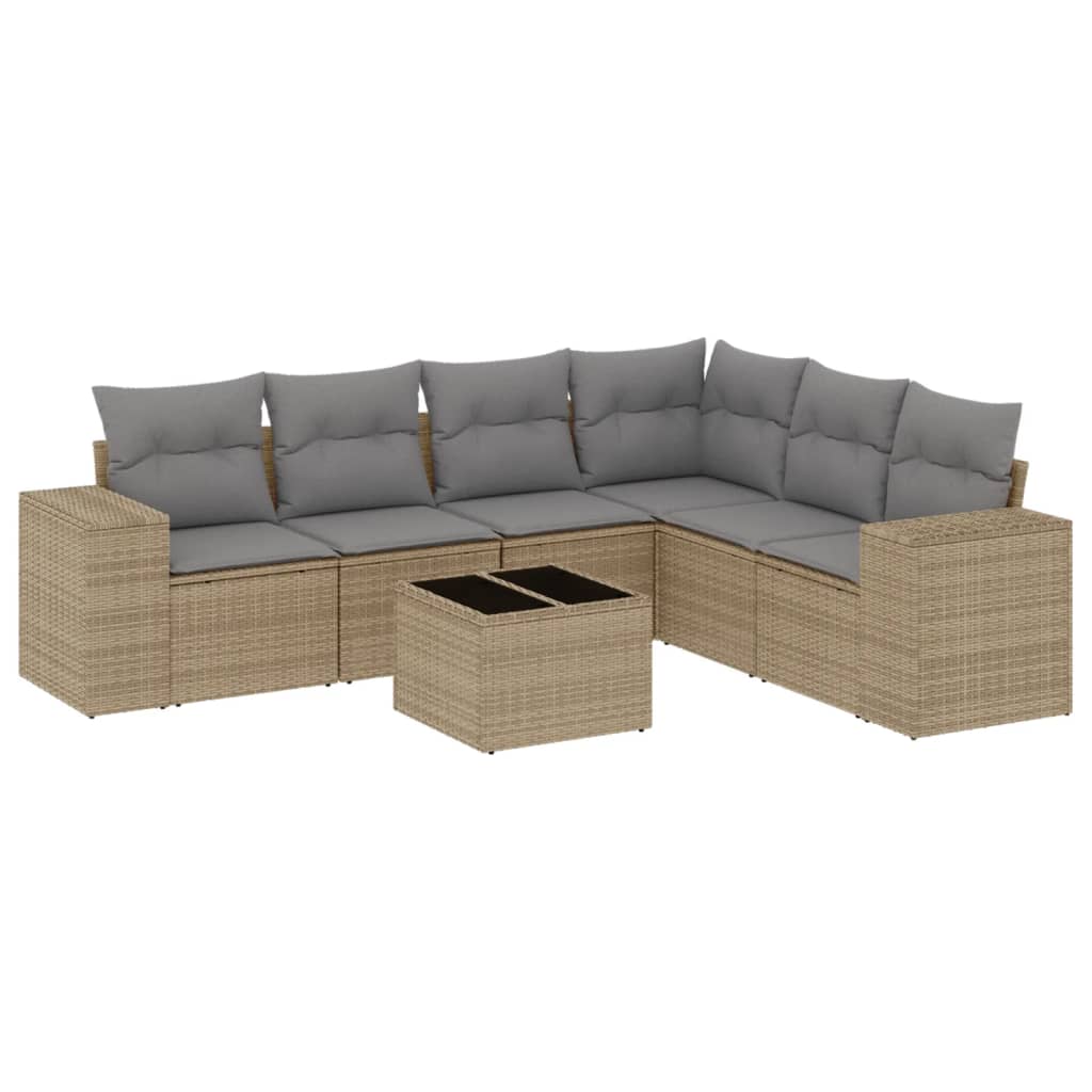 sofasæt til haven 7 dele med hynder polyrattan beige