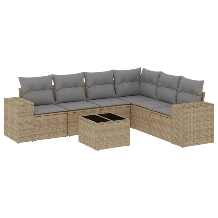 sofasæt til haven 7 dele med hynder polyrattan beige
