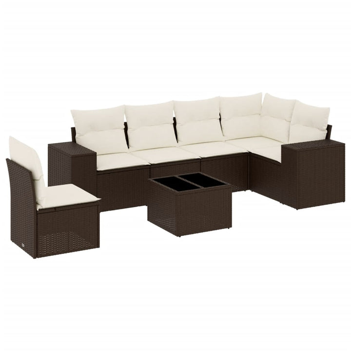 sofasæt til haven 7 dele med hynder polyrattan brun