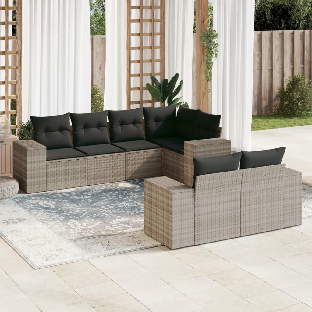 sofasæt til haven 7 dele med hynder polyrattan lysegrå