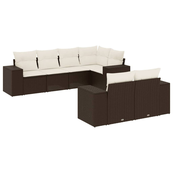 sofasæt til haven 7 dele med hynder polyrattan brun