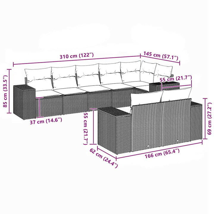 sofasæt til haven 8 dele med hynder polyrattan sort