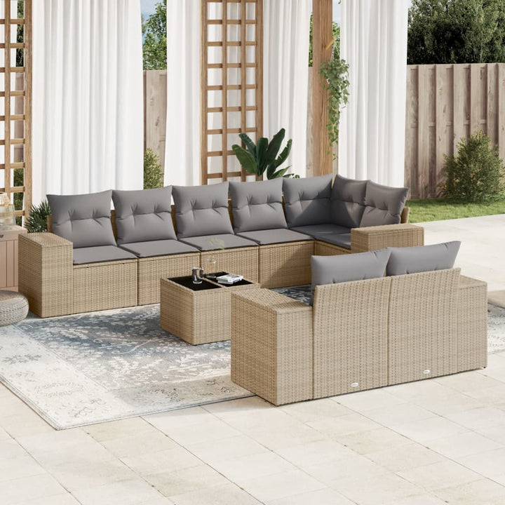 sofasæt til haven 9 dele med hynder polyrattan beige