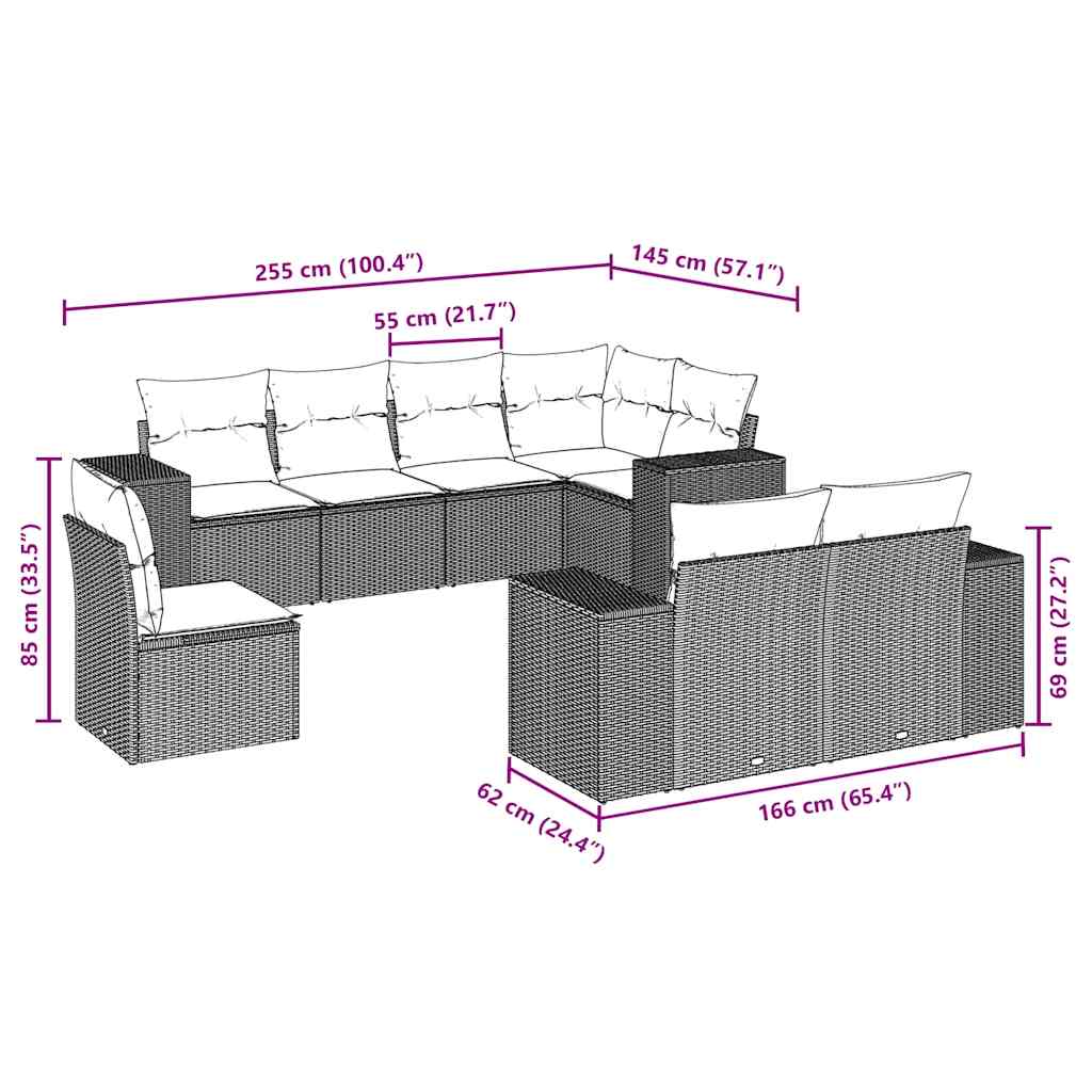 sofasæt til haven 8 dele med hynder polyrattan sort