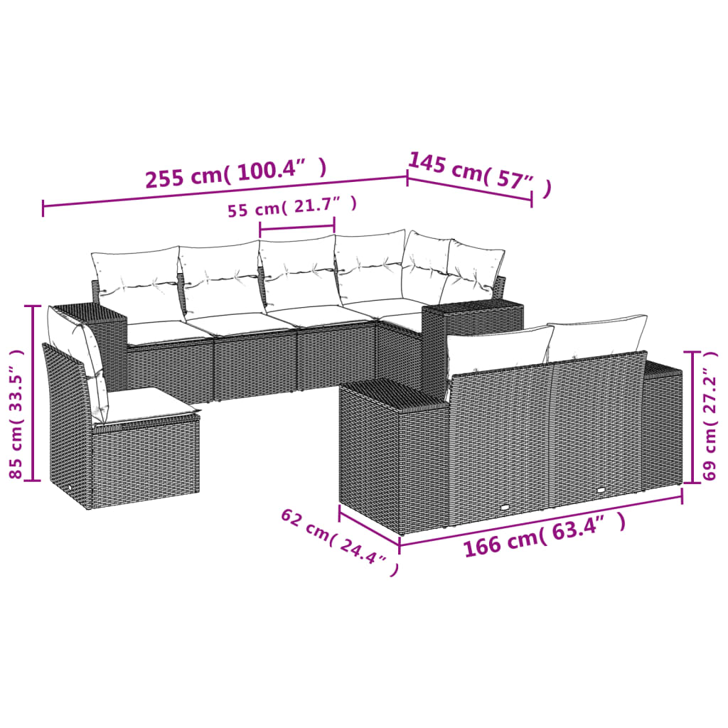sofasæt til haven 8 dele med hynder polyrattan grå