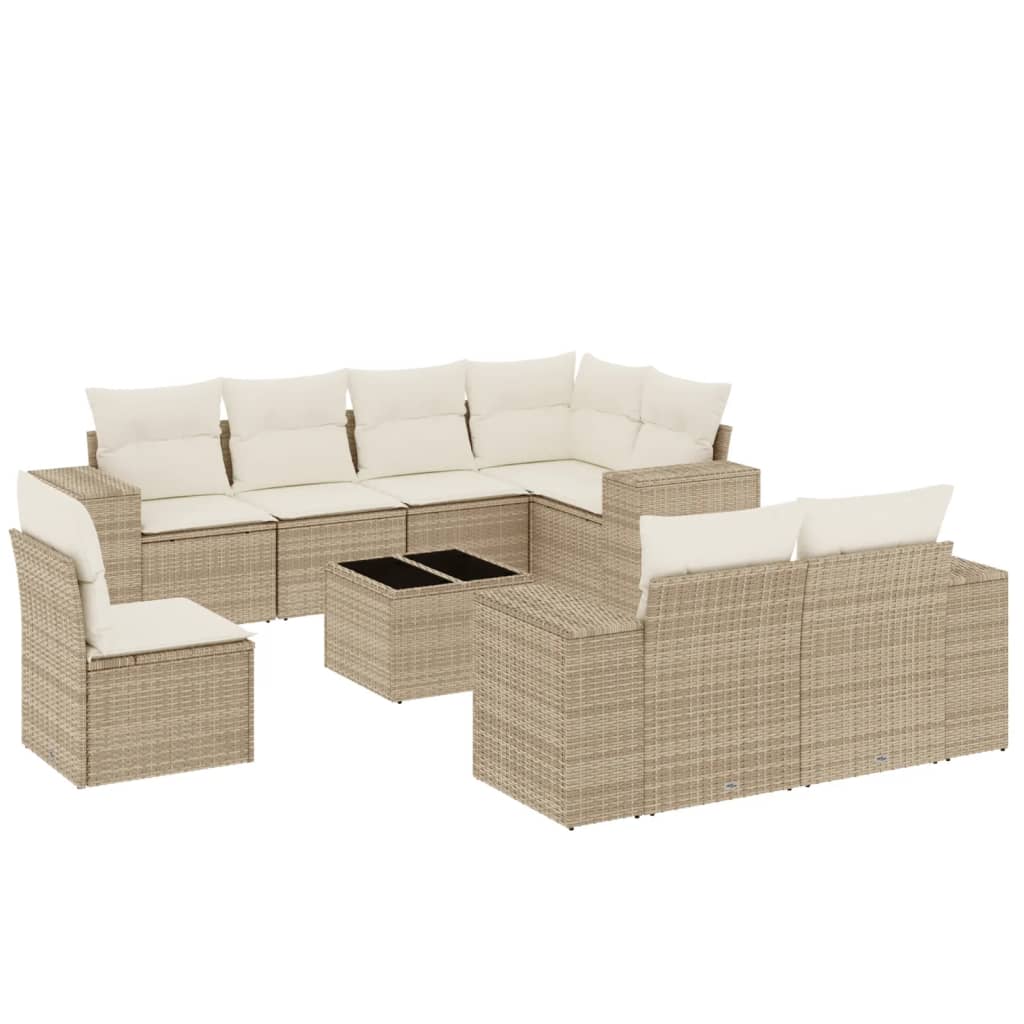 sofasæt til haven 9 dele med hynder polyrattan beige
