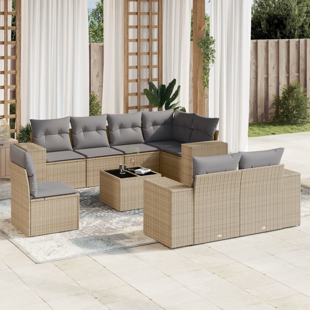 sofasæt til haven 9 dele med hynder polyrattan beige