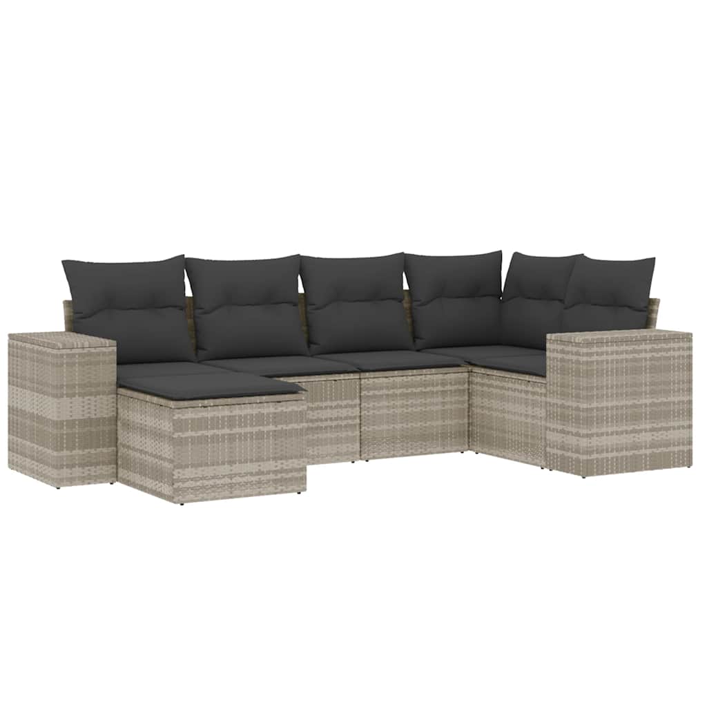 sofasæt til haven 6 dele med hynder polyrattan lysegrå