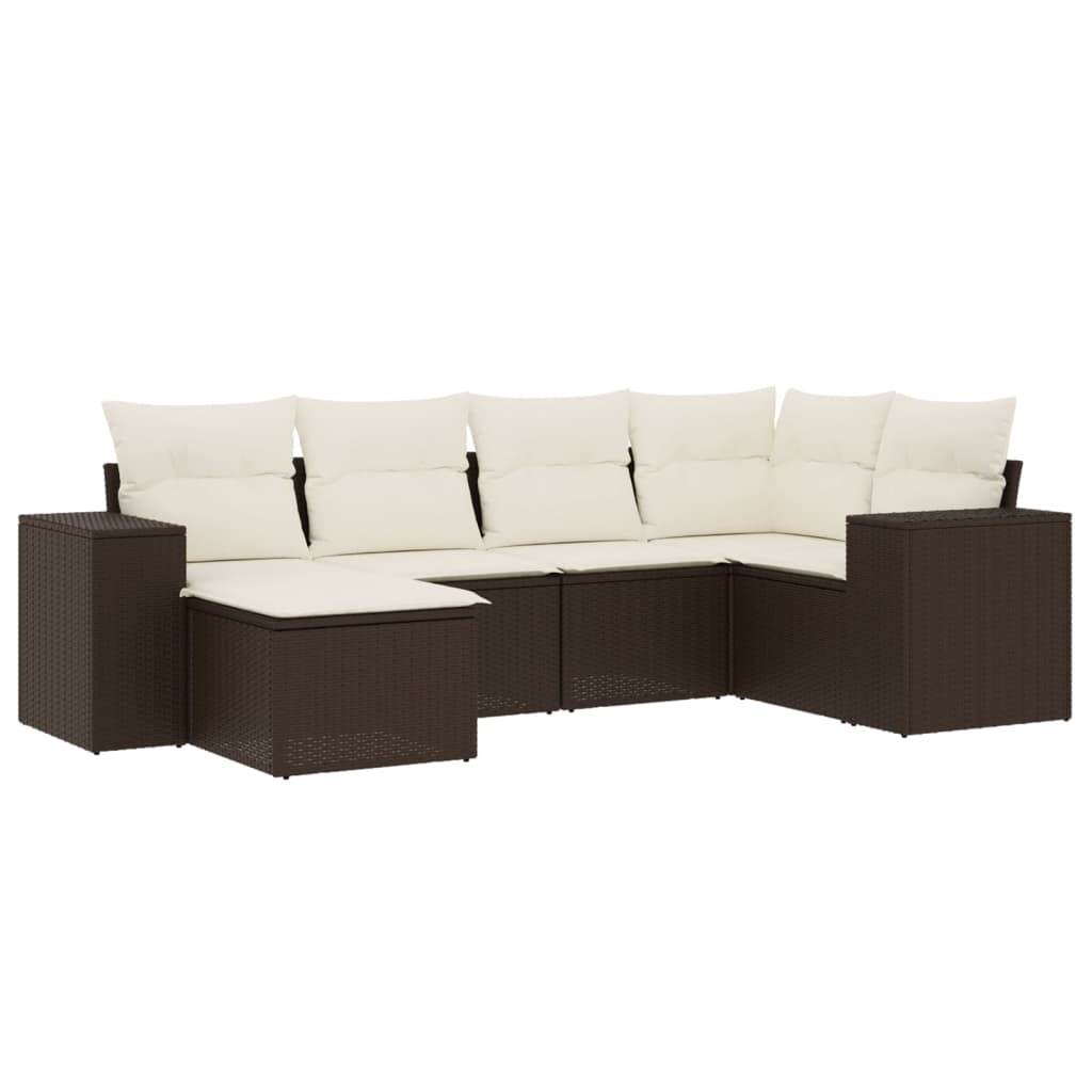 sofasæt til haven 6 dele med hynder polyrattan brun