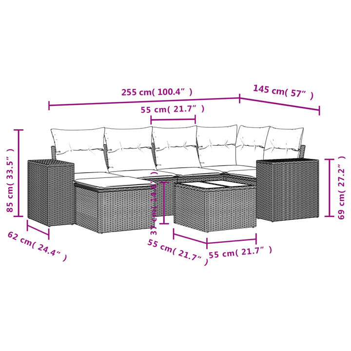 sofasæt til haven 7 dele med hynder polyrattan sort