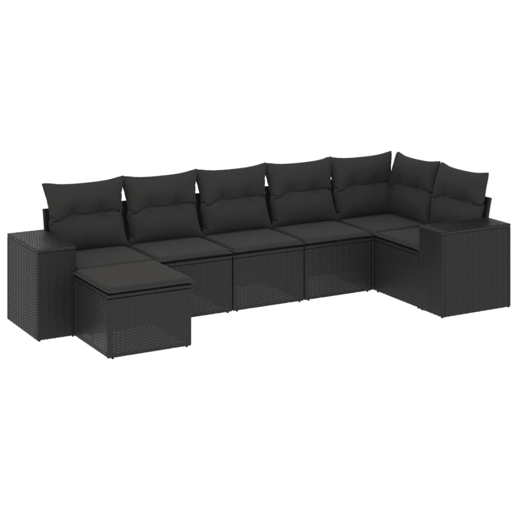 sofasæt til haven 7 dele med hynder polyrattan sort