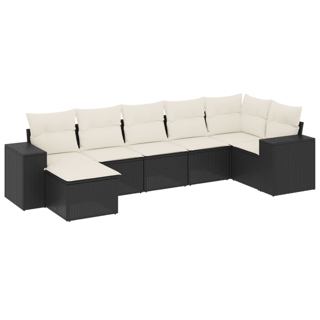 sofasæt til haven 7 dele med hynder polyrattan sort