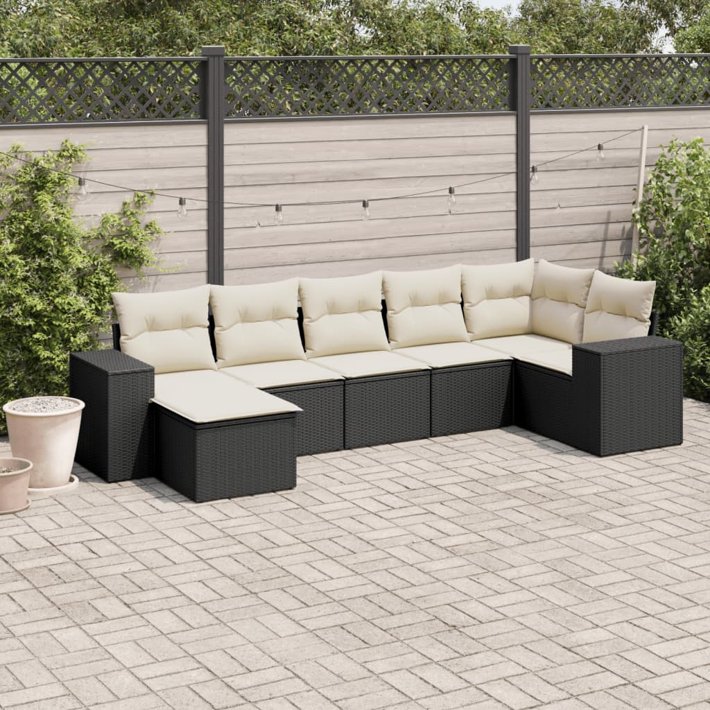 sofasæt til haven 7 dele med hynder polyrattan sort