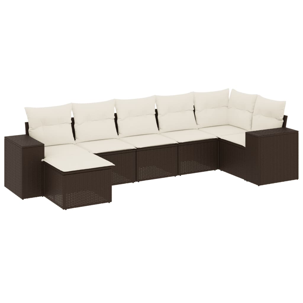 sofasæt til haven 7 dele med hynder polyrattan brun