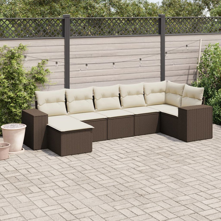 sofasæt til haven 7 dele med hynder polyrattan brun