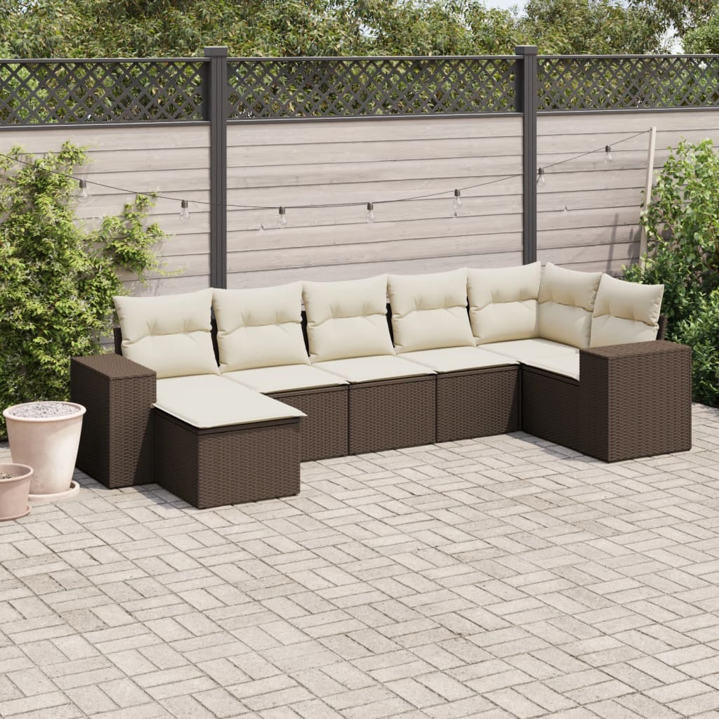 sofasæt til haven 7 dele med hynder polyrattan brun