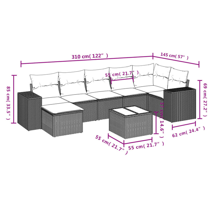 sofasæt til haven 8 dele med hynder polyrattan beige