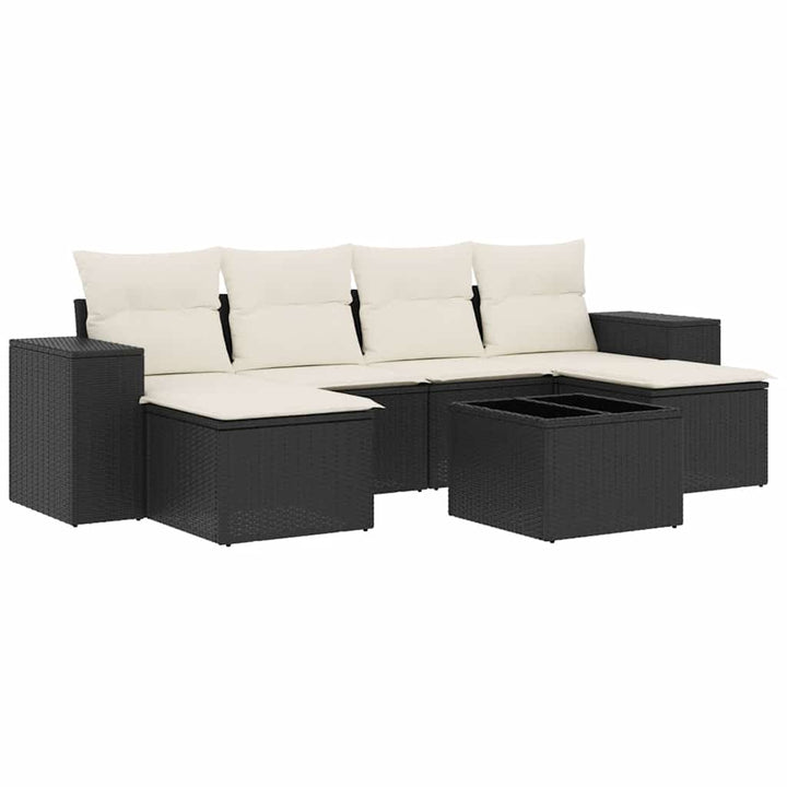 sofasæt til haven 7 dele med hynder polyrattan sort