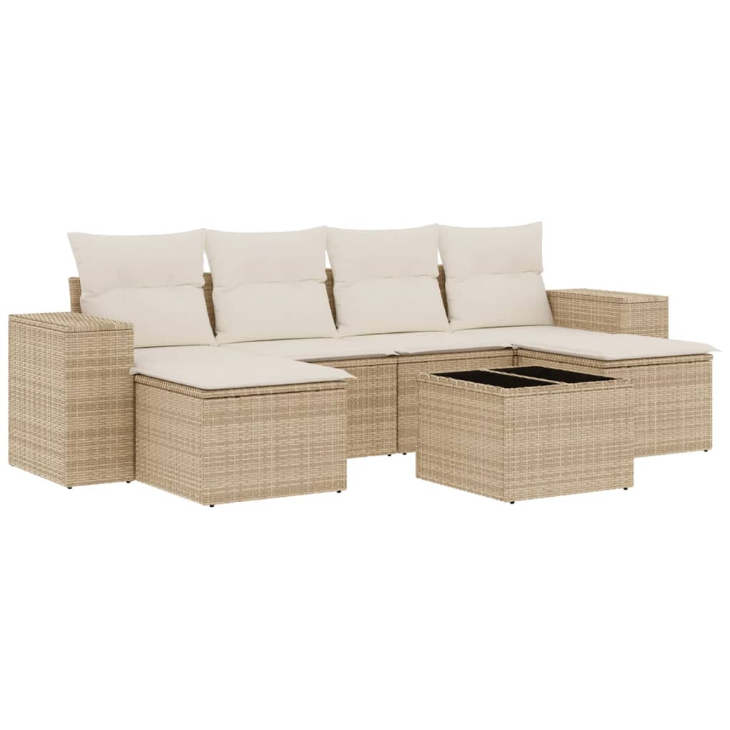 sofasæt til haven 7 dele med hynder polyrattan beige