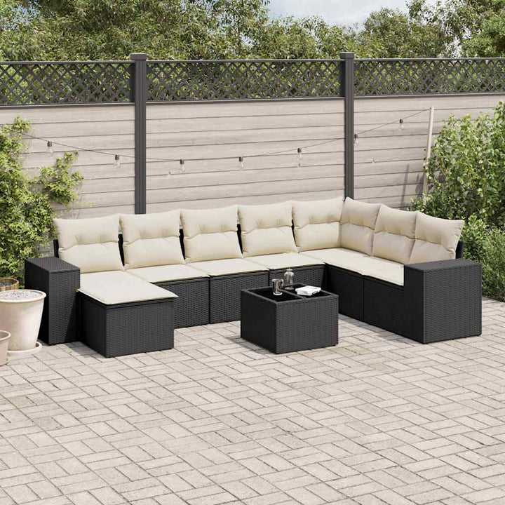sofasæt til haven 9 dele med hynder polyrattan sort