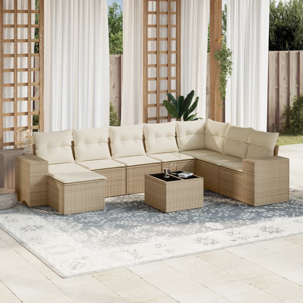 sofasæt til haven 9 dele med hynder polyrattan beige
