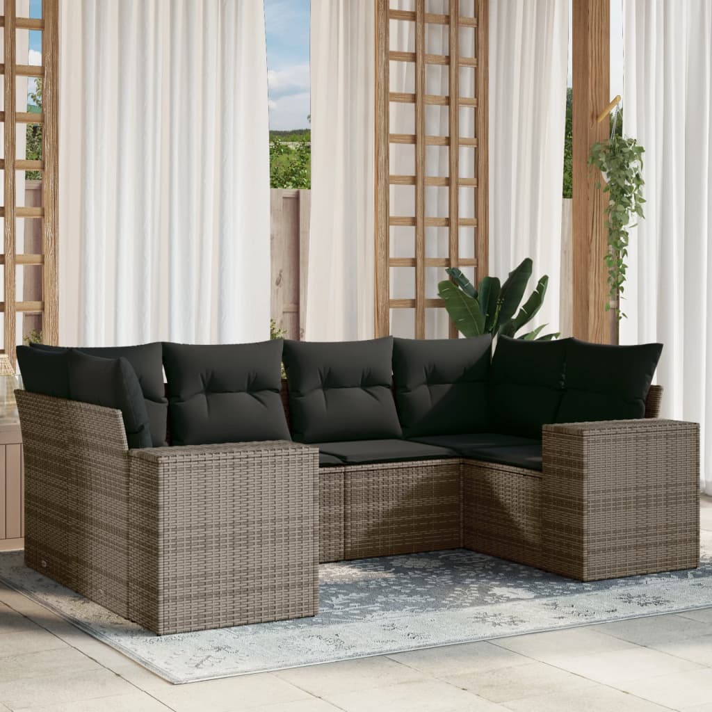 sofasæt til haven 6 dele med hynder polyrattan grå