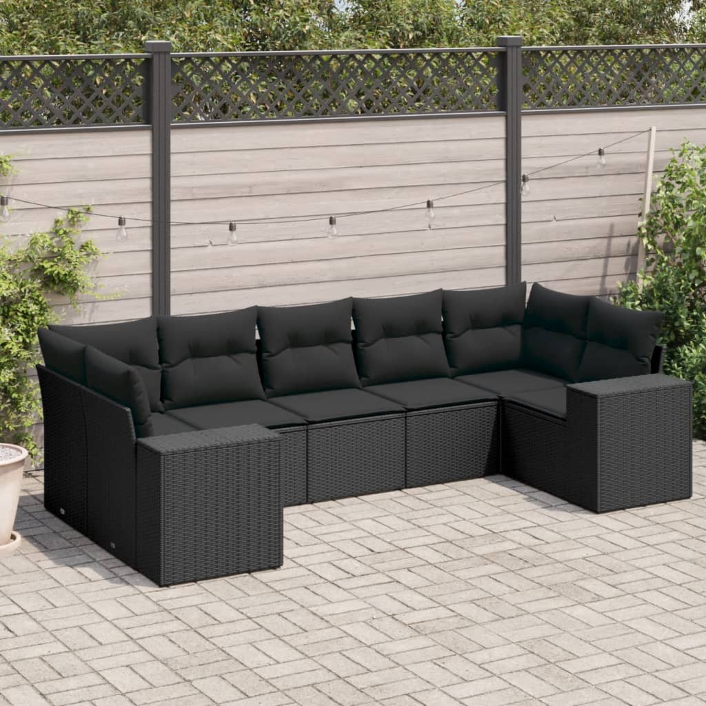 sofasæt til haven 7 dele med hynder polyrattan sort