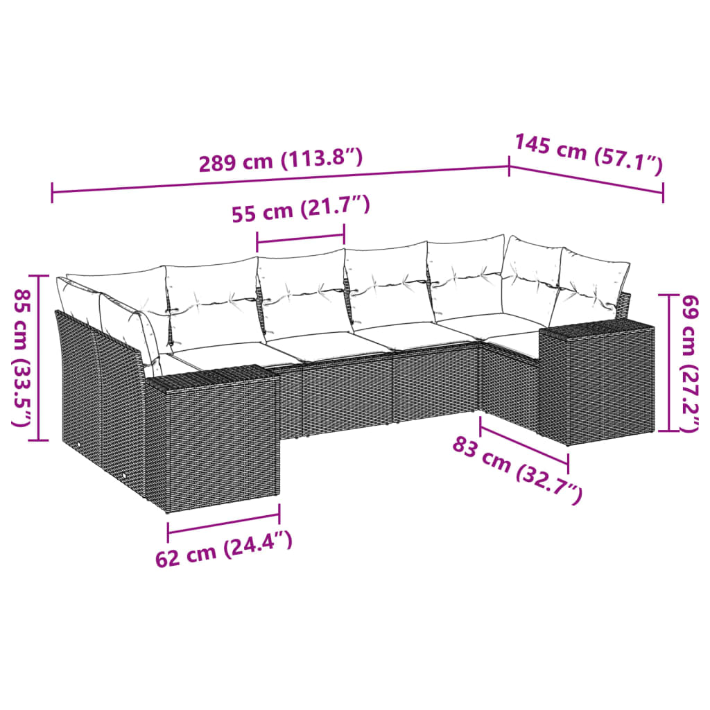sofasæt til haven 7 dele med hynder polyrattan beige