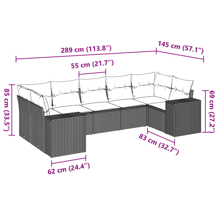 sofasæt til haven 7 dele med hynder polyrattan beige