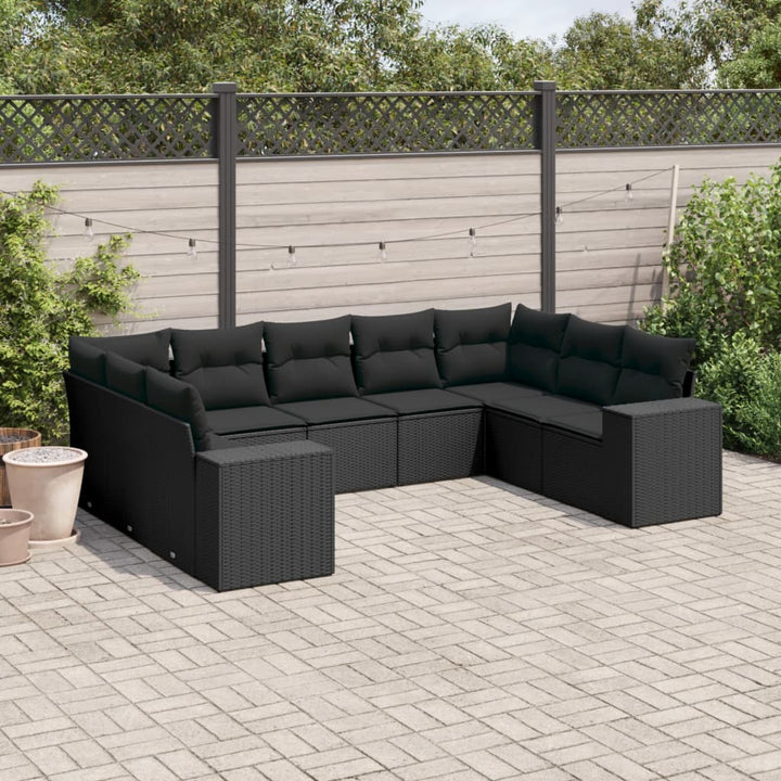 sofasæt til haven 9 dele med hynder polyrattan sort