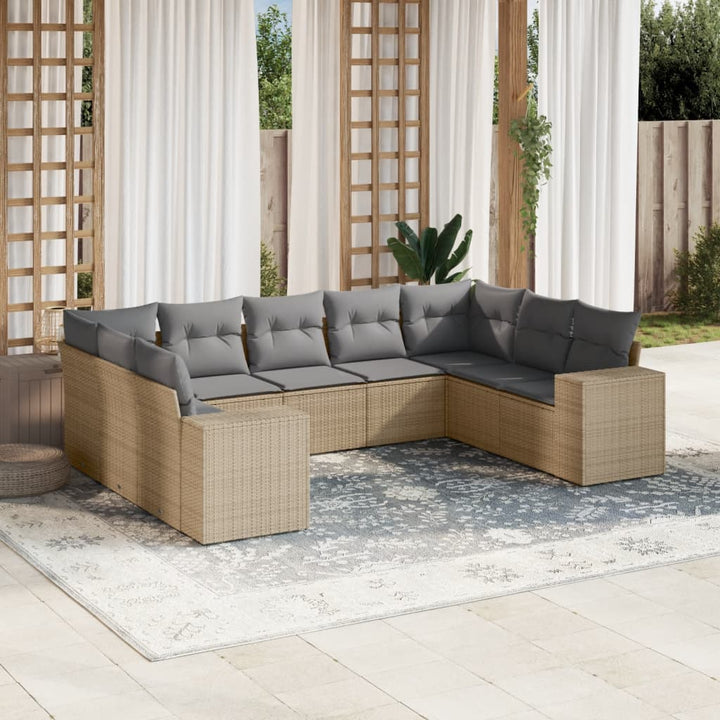 sofasæt til haven 9 dele med hynder polyrattan beige