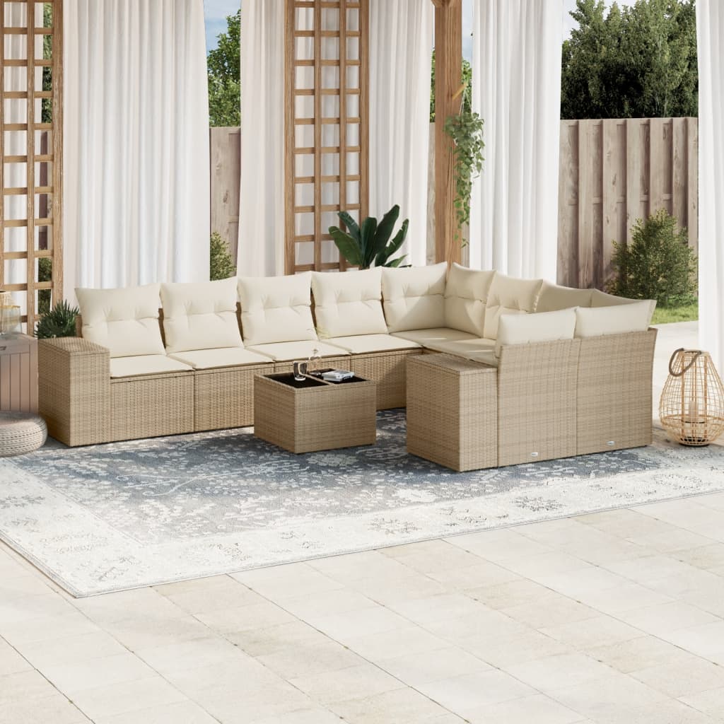 sofasæt til haven 10 dele med hynder polyrattan beige