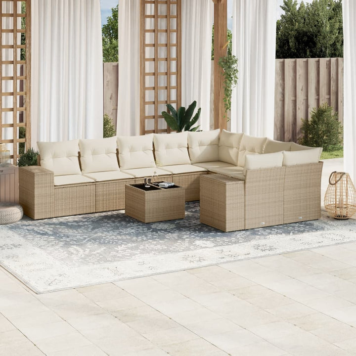 sofasæt til haven 10 dele med hynder polyrattan beige