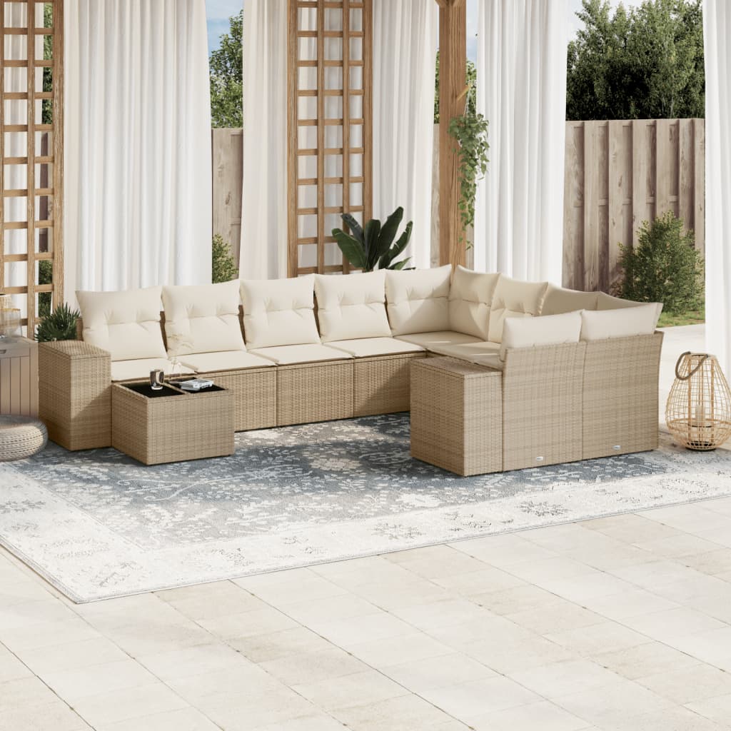 sofasæt til haven 10 dele med hynder polyrattan beige