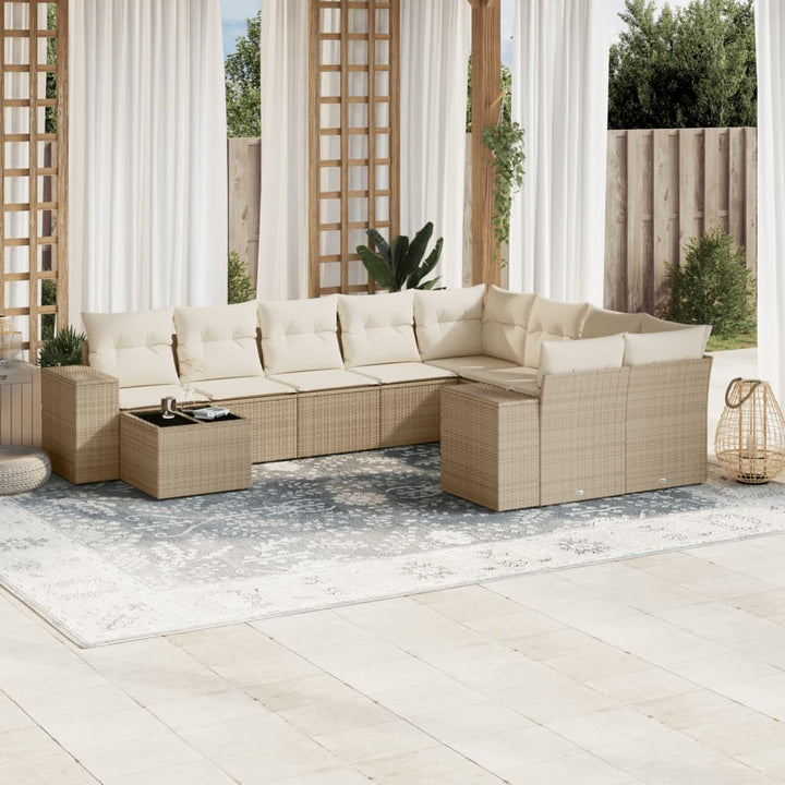 sofasæt til haven 10 dele med hynder polyrattan beige
