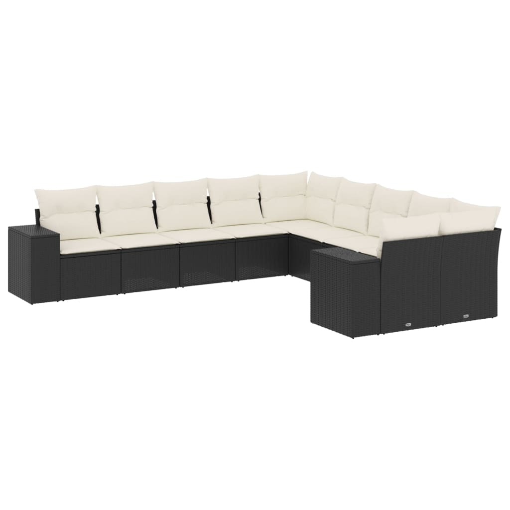 sofasæt til haven 10 dele med hynder polyrattan sort