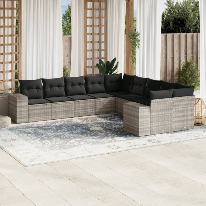 sofasæt til haven 10 dele med hynder polyrattan lysegrå