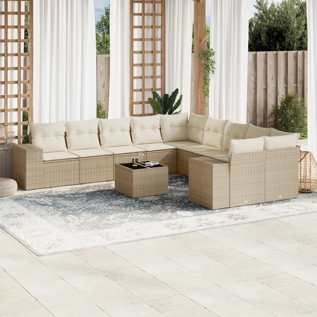 sofasæt til haven 11 dele med hynder polyrattan beige