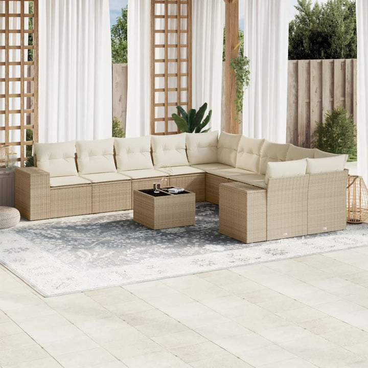 sofasæt til haven 11 dele med hynder polyrattan beige