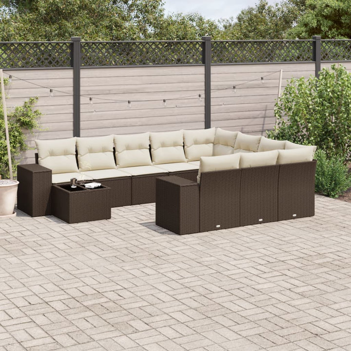loungesæt til haven 11 dele med hynder polyrattan brun