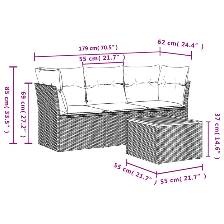 sofasæt til haven 4 dele med hynder polyrattan sort