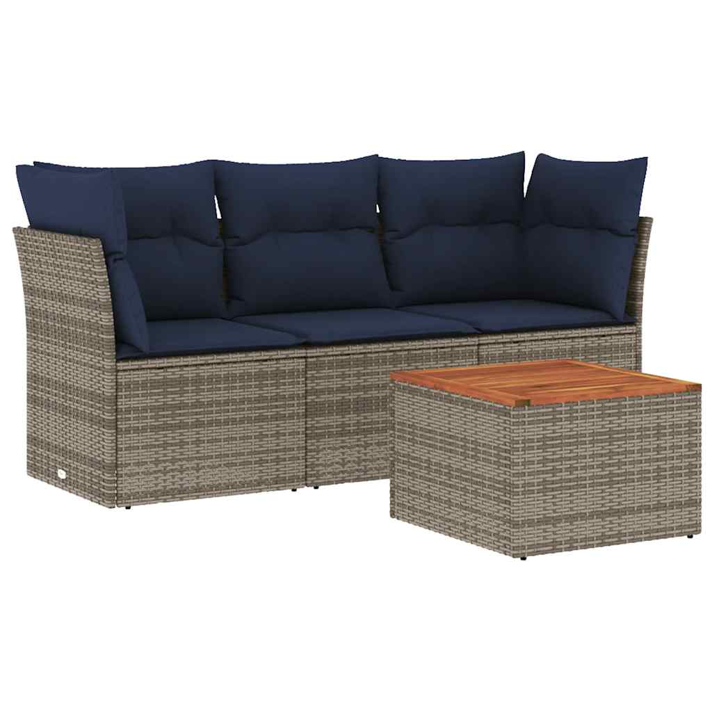 sofasæt til haven 4 dele med hynder polyrattan grå