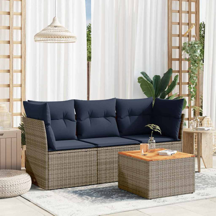 sofasæt til haven 4 dele med hynder polyrattan grå