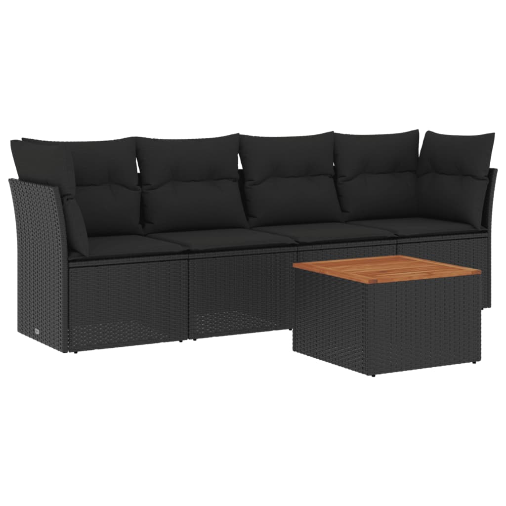 sofasæt til haven 5 dele med hynder polyrattan sort